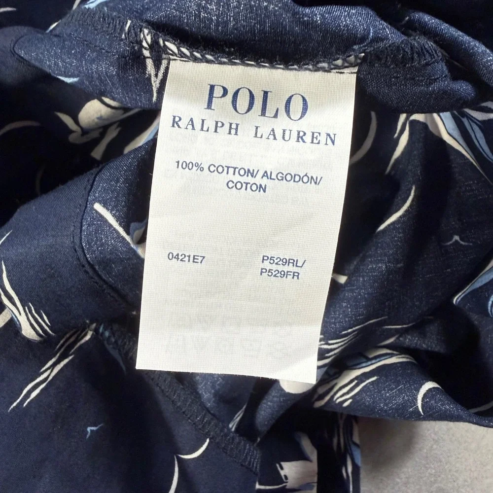 Polo Ralph Lauren Mens Navy Nautical Beach Print Cotton Sleep Shirt L P529RL